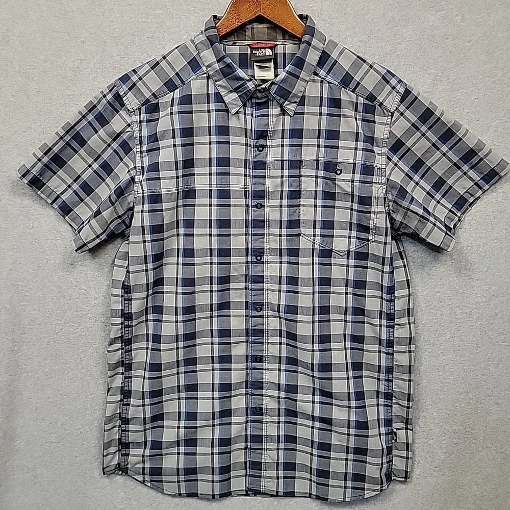 THE NORTH FACE Men's Size L Blue‎ and Gray Plaid Shirt Short Sleeve Button Down